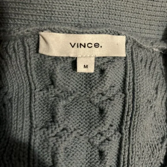 Vince Aran Cable Knit Womens Cardigan Sweater Size M Buttons Blue Long Sleeves - Picture 12 of 13